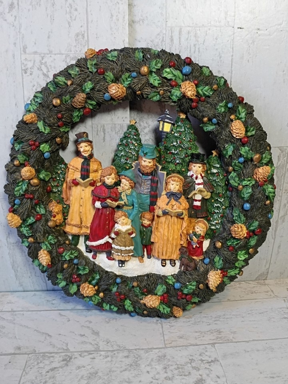 Resin wreath with vintage Christmas carols: traditional Christmas decoration
